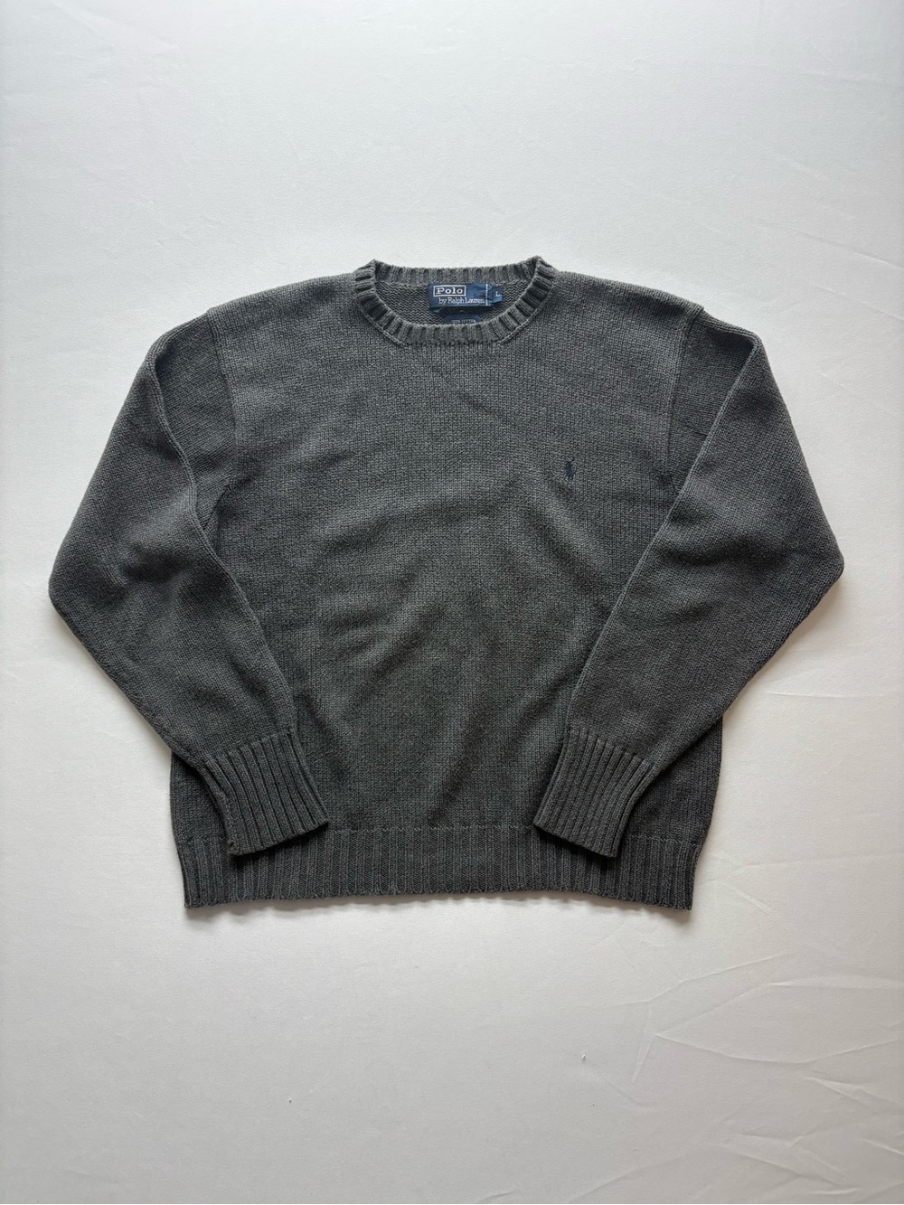 Vintage Polo Ralph Lauren Sweater Men’s Large Grey Classic Pullover Knit Pony